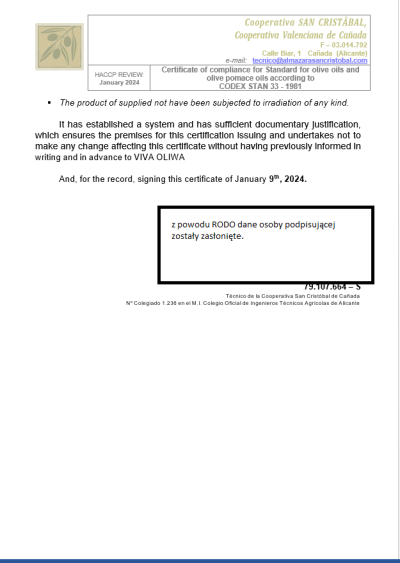 Ekologiczna Oliwa z oliwek Extra Virgin ORO DEL VINALOPÓ 0,25L