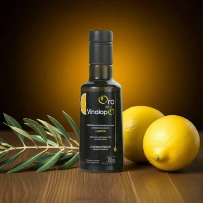 Ekologiczna oliwa z oliwek z cytryną Extra Virgin ORO DEL VINALOPÓ w ciemnej butelce 0,25L