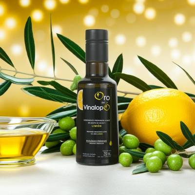 Ekologiczna oliwa z oliwek z cytryną Extra Virgin ORO DEL VINALOPÓ w ciemnej butelce 0,25L
