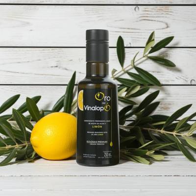 Ekologiczna oliwa z oliwek z cytryną Extra Virgin ORO DEL VINALOPÓ w ciemnej butelce 0,25L