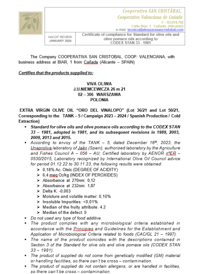 Oliwa z oliwek Extra Virgin ORO DEL VINALOPÓ w ciemnej butelce 0,5l
