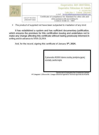 Ekologiczna Oliwa z oliwek Extra Virgin ORO DEL VINALOPÓ verde 2,5L