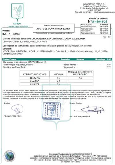 Oliwa z oliwek Extra Virgin ORO DEL VINALOPÓ