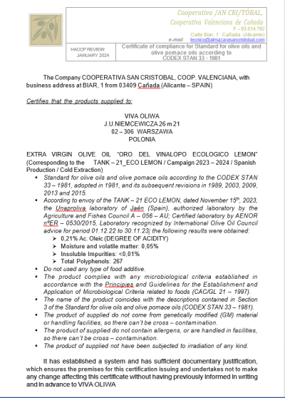 Certyfikat kwasowości